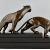 Art Deco Bronzeskulptur von zwei Panther.