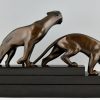 Art Deco bronze sculpture of two panthers.