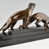 Art Deco bronzen sculptuur twee panters