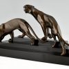 Art Deco Bronzeskulptur von zwei Panther.