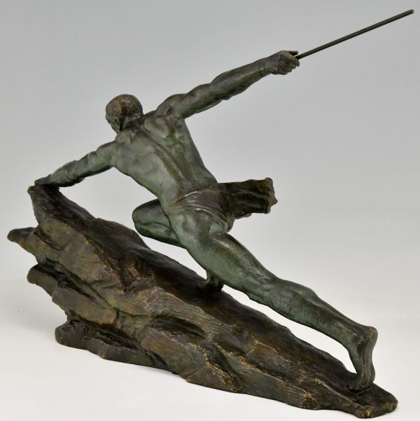 Art Deco bronze sculpture athlete with spear