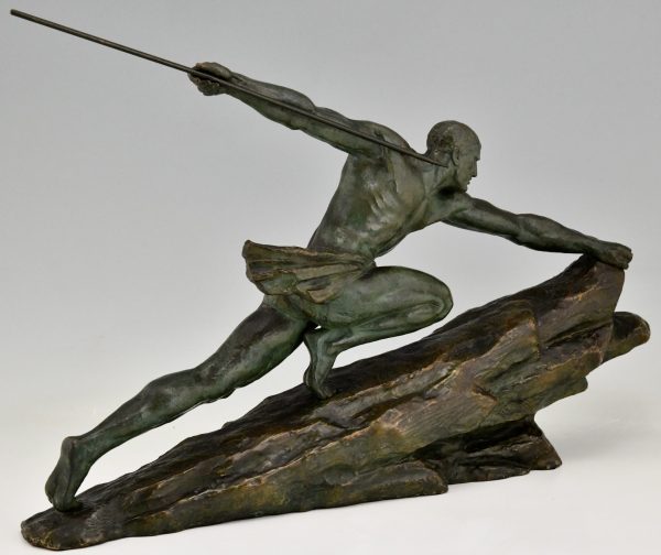 Art Deco Bronze Skulptur Athlet mit Speer