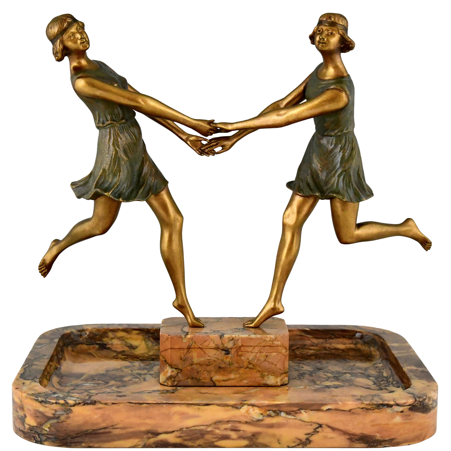 Art Deco bronze and marble center piece with two dancers