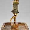 Art Deco Tafelaufsatz aus Bronze und Marmor mit zwei Tänzerinnen