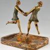 Art Deco bronze and marble center piece with two dancers