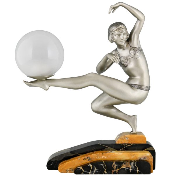 Art Deco Lampe Skulptur Tänzerin mit Kugel