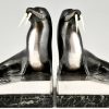 Art Deco silvered bronze walrus bookends.