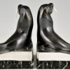 Art Deco silvered bronze walrus bookends.