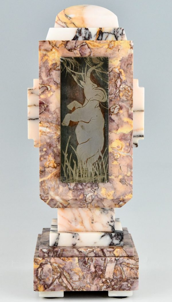 Paire de cassolettes Art Déco en marbre et bronze avec des éléphants