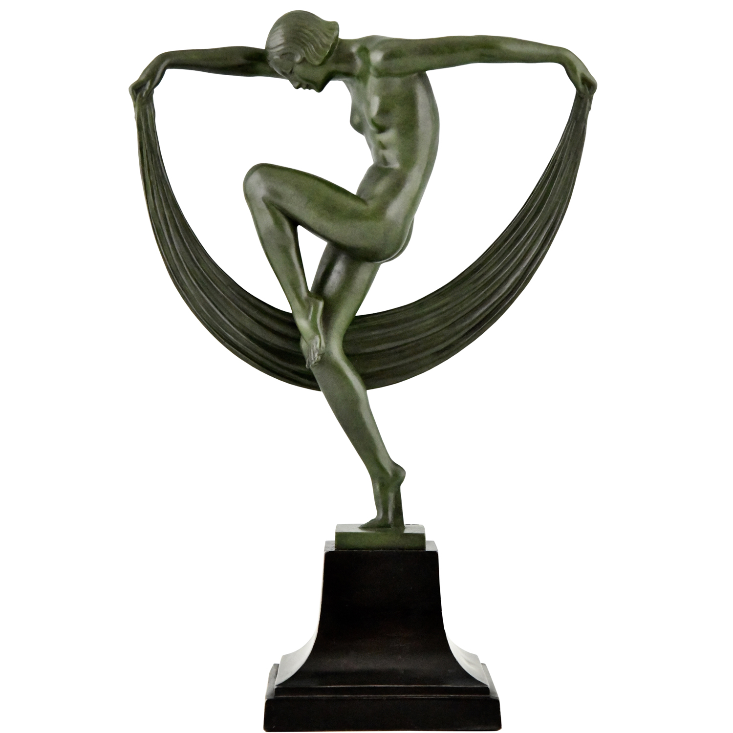 Art Deco sculpture nude scarf dancer, Folie. Art Deco sculpture nude scarf dancer, Folie.