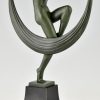 Art Deco Skulptur Frauenakt Schleier Tänzerin, Folie.
