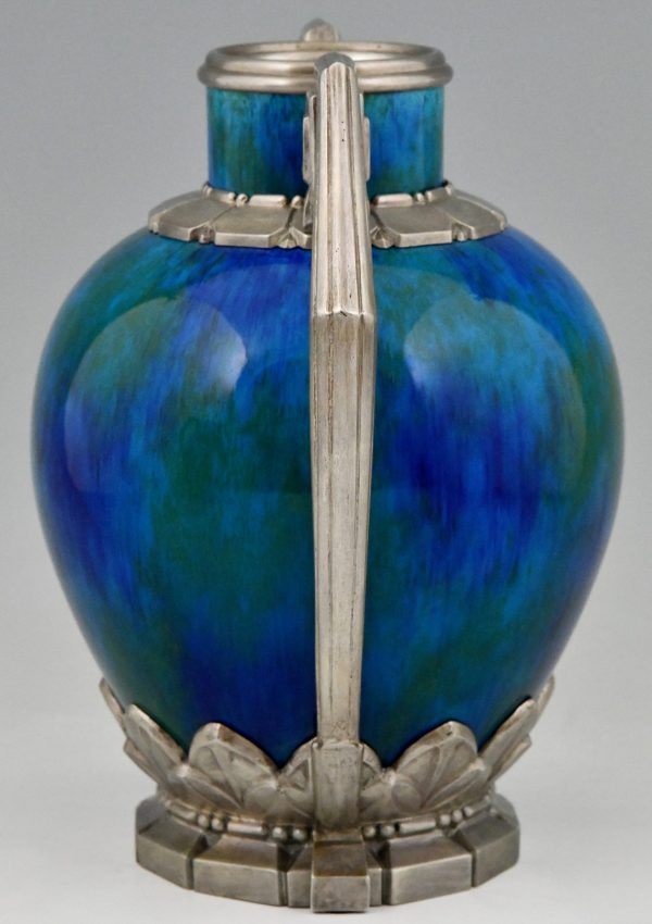 Paire de vases Art Deco céramique blue et bronze