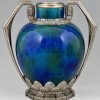 Paire de vases Art Deco céramique blue et bronze