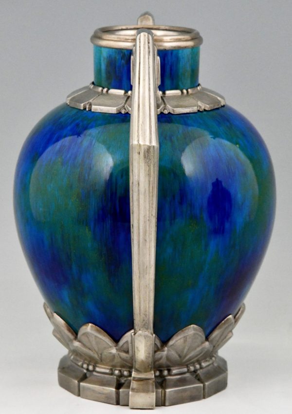 Paire de vases Art Deco céramique blue et bronze