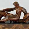 Sculpture Art Déco en bronze Femme aux Panthères