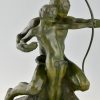 Art Deco bronze sculpture archer learning a boy to use a bow