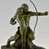 Art Deco bronze sculpture archer learning a boy to use a bow