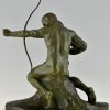 Art Deco bronze sculpture archer learning a boy to use a bow