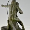 Art Deco bronze sculpture archer learning a boy to use a bow