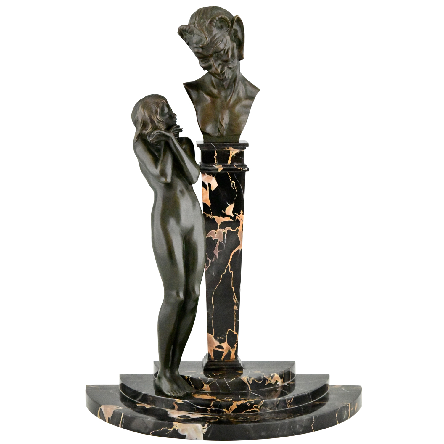 Art Deco bronzen sculptuur naakt met sater