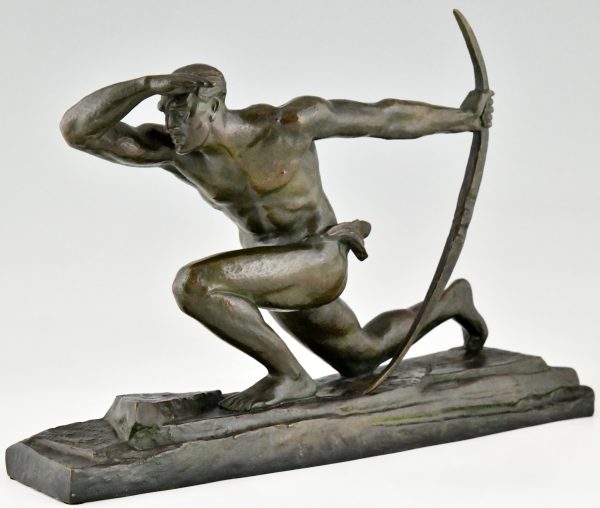 Art Deco bronzen sculptuur atleet met boog