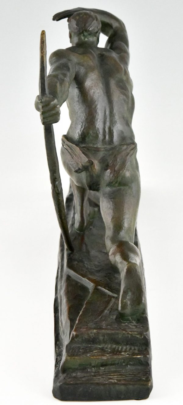 Art Deco bronzen sculptuur atleet met boog