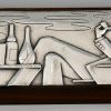 Mid century silver cigarette box with man smoking a pipe