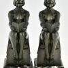 Art Deco bookends with reading nudes Delassement