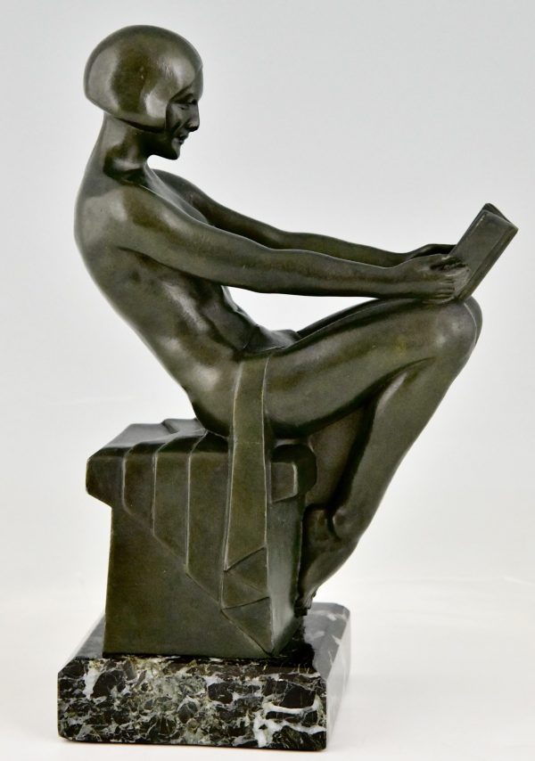 Art Deco bookends with reading nudes Delassement