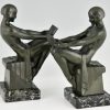 Art Deco bookends with reading nudes Delassement