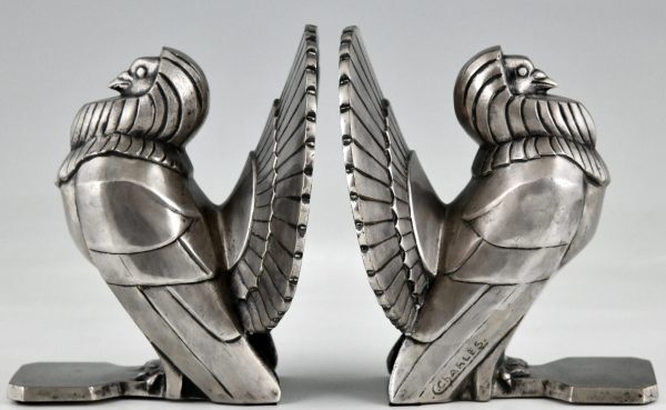 Art Deco silvered bronze dove bookends.