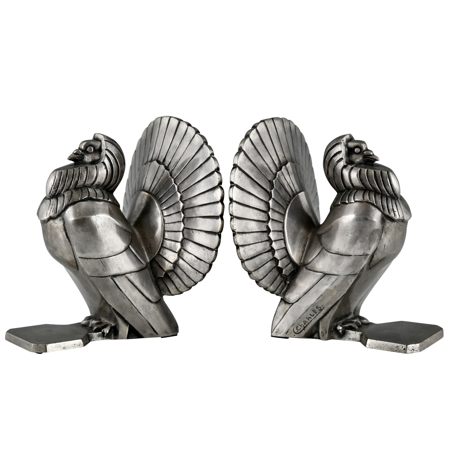 Art Deco silvered bronze dove bookends.