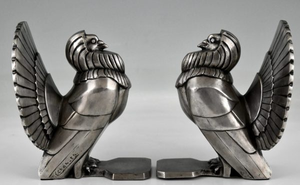 Art Deco silvered bronze dove bookends.