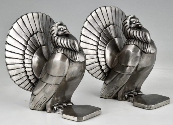 Art Deco silvered bronze dove bookends.