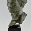 Art Deco bronze sculpture bust of a young man.