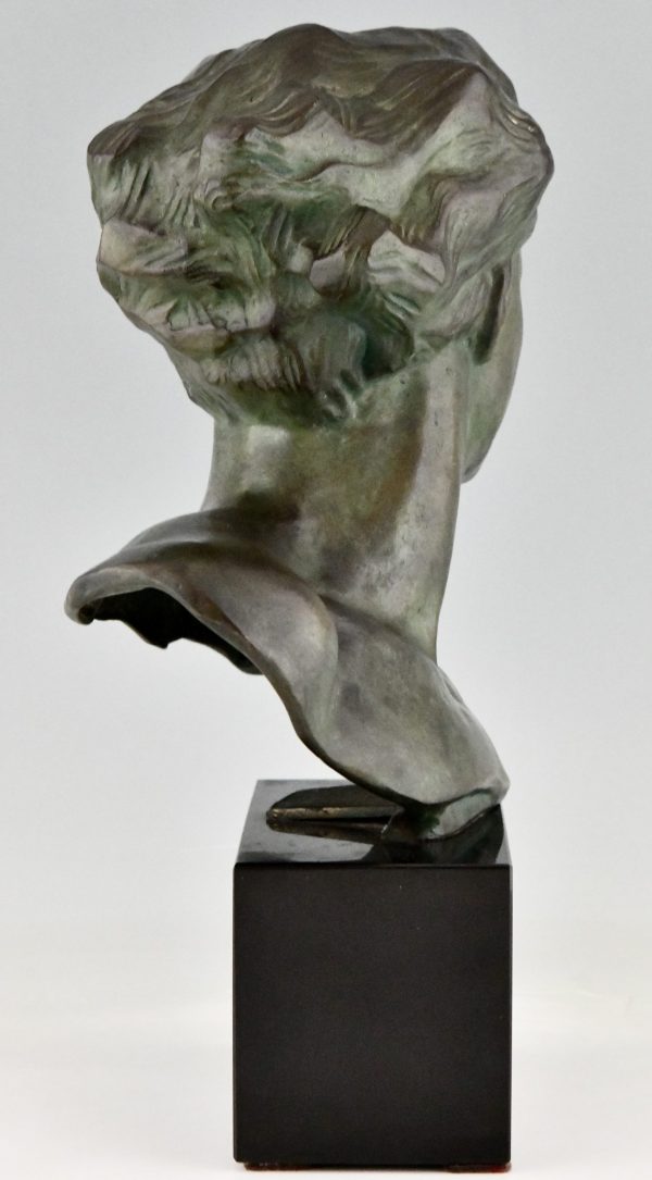 Art Deco Bronzeskulptur, Büste eines jungen Mannes