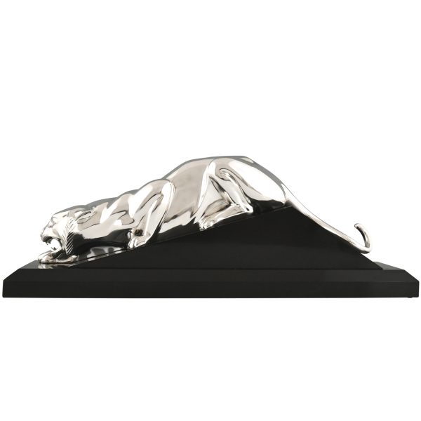 Art Deco silvered bronze sculpture of a panther.