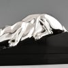 Art Deco panter sculptuur in verzilverd brons