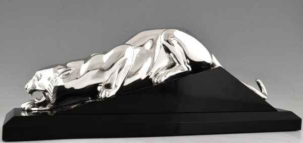 Art Deco silvered bronze sculpture of a panther.