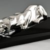 Art Deco panter sculptuur in verzilverd brons