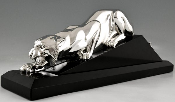 Art Deco silvered bronze sculpture of a panther.