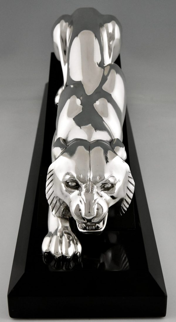 Art Deco silvered bronze sculpture of a panther.