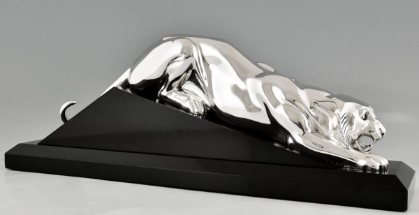 Art Deco silvered bronze sculpture of a panther.