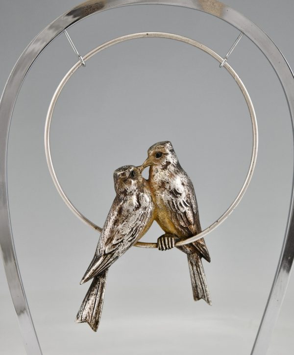 Art Deco bronze sculpture birds on a swing.