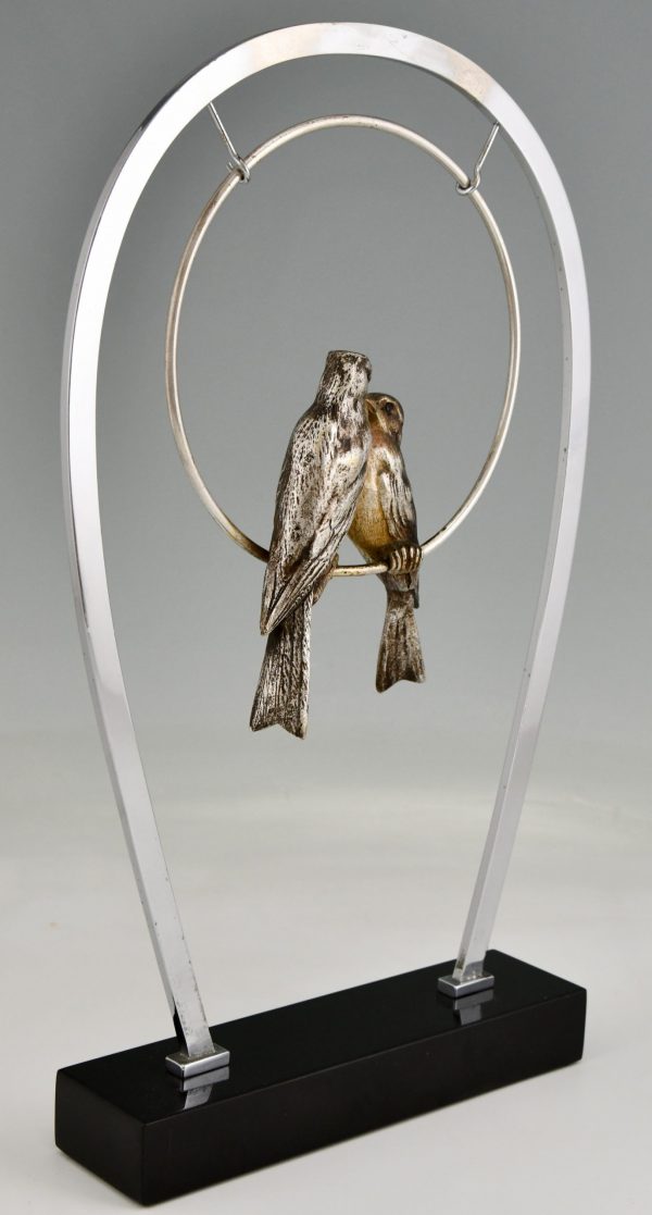 Sculpture Art Deco en bronze deux oiseaux