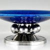 Art Deco blaue Keramik und Chrom Obstschale