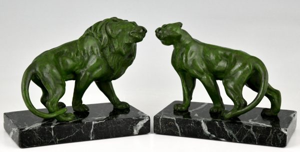 Art Deco lion bookends