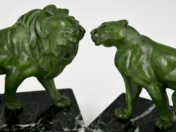 Art Deco lion bookends