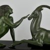 Art Deco sculpture femme nue et gazelle Seduction