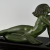 Art Deco sculptuur naakte vrouw met gazelle, Seduction.